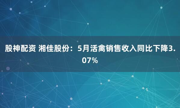 股神配资 湘佳股份：5月活禽销售收入同比下降3.07%